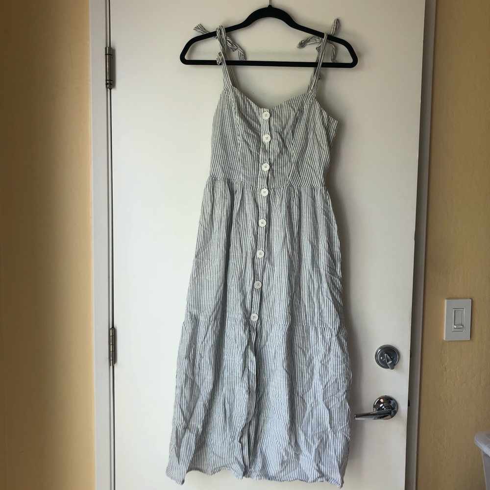 UO Striped Cotton Midi Button Down Dress